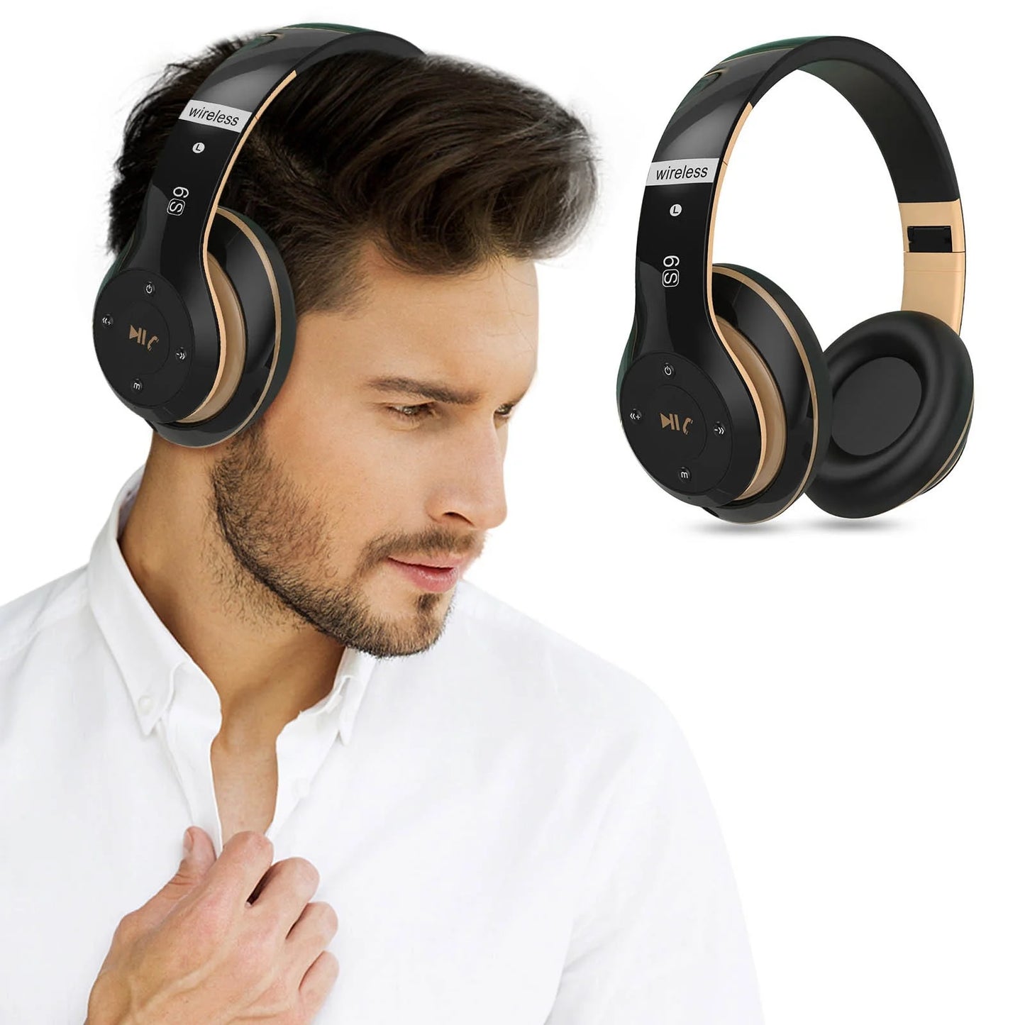 Electronics Gadgets,Headworn Bluetooth Earphones,Wireless Stereo Earphone Card,Radio Call Function,Business Earphones Gold