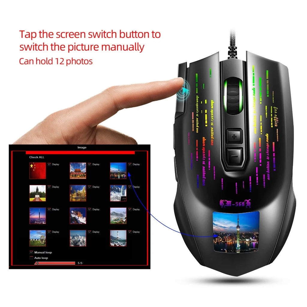 Gaming Mouse with Touch-Screen Display 6400DPI RGB Backlight Gamer Mice for PC Game/Office Mouse Electronics Gadgets Computer Accessories Black