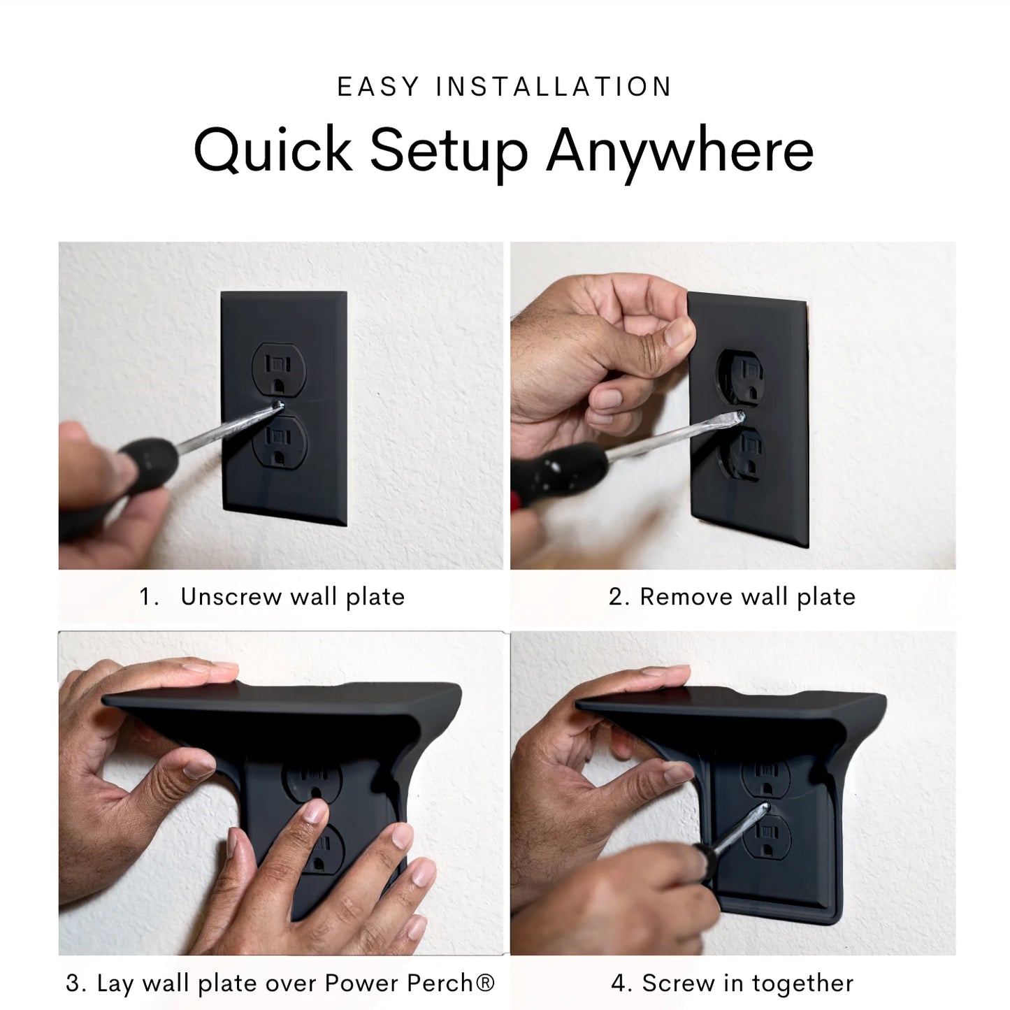 Wall Outlet Shelf, Convert Your Outlet into Display Shelves, Alexa Speaker Stand, Electric Toothbrush & Light Socket Holder, 2 Pack, Black