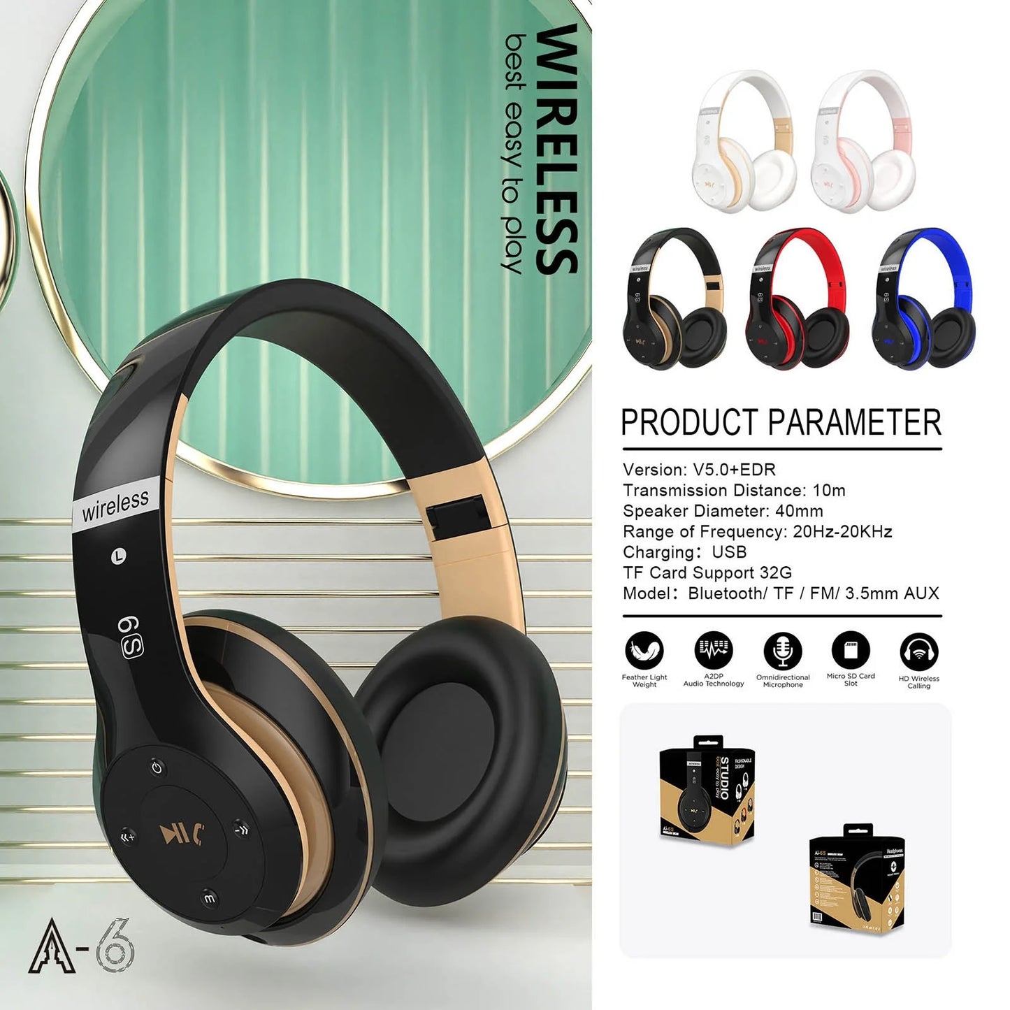 Electronics Gadgets,Headworn Bluetooth Earphones,Wireless Stereo Earphone Card,Radio Call Function,Business Earphones Gold