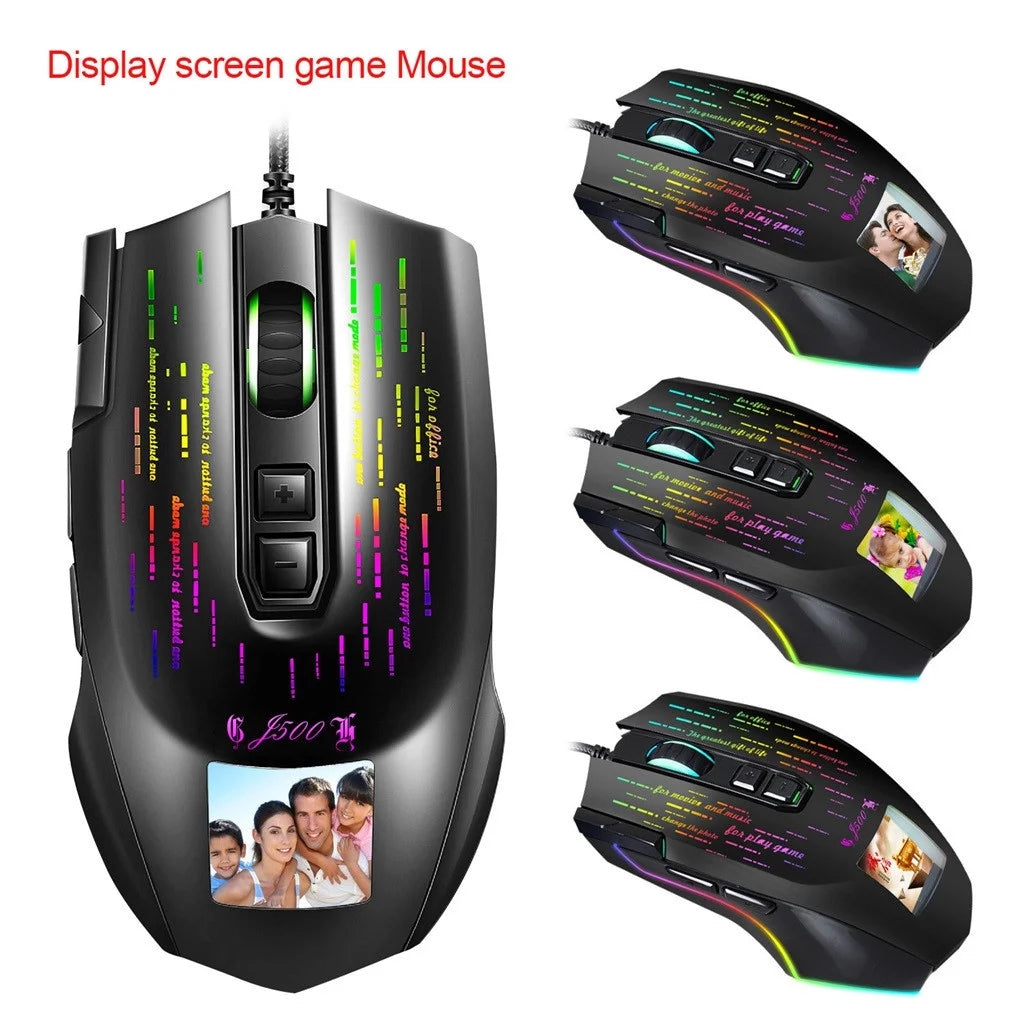 Gaming Mouse with Touch-Screen Display 6400DPI RGB Backlight Gamer Mice for PC Game/Office Mouse Electronics Gadgets Computer Accessories Black
