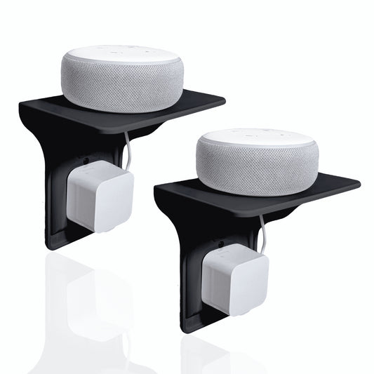 Wall Outlet Shelf, Convert Your Outlet into Display Shelves, Alexa Speaker Stand, Electric Toothbrush & Light Socket Holder, 2 Pack, Black