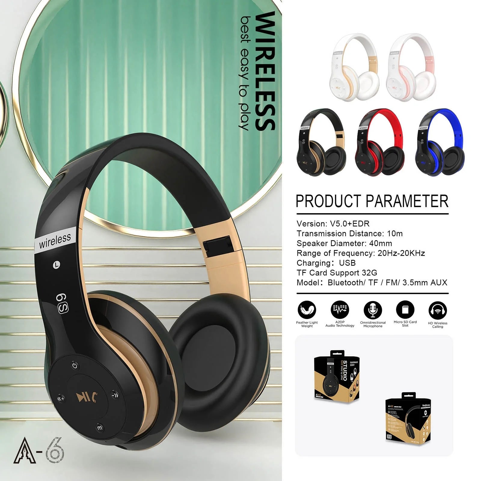 Electronics Gadgets,Headworn Bluetooth Earphones,Wireless Stereo Earphone Card,Radio Call Function,Business Earphones Gold